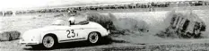  ?? Fotos: Porsche AG, dpa ?? James Dean wirbelt im 356 Speedster beim Palm Springs Road Race Ende März 1955 mächtig Staub auf. Er fuhr viele kleinere, wilde Rennen.