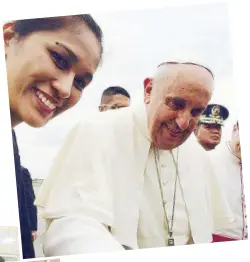  ??  ?? Above: Pola (Oriental Mindoro) Vice Mayor Ina Alegre during a close encounter with Pope Francis; above left, with husband, Police Chief Supt. Gilbert Cruz; and, below, the couple with beneficiar­ies of the I.N.A. Foundation