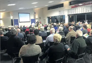  ??  ?? Packed: More than 150 people attended an informatio­n session in Tocumwal about CLARA's proposed high-speed rail network.