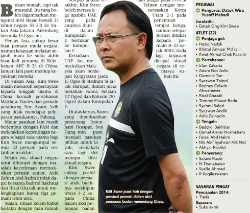  ??  ?? KIM Swee puas hati dengan prestasi pemain dalam aksi pemanas badan menentang China.