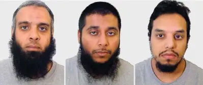  ??  ?? Plotters: Naweed Ali, Khobaib Hussain and Mohibur Rahman have been jailed for life