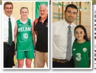  ?? ( Left) Far left) Siofra O’Shea with Senator Mark Daly and Coach of Kenmare Kestrals – Siofra’s first club – JJohn Adams. ?? Shannon O’Donnell – who sang the anthems at the match at Coláiste Na Sceilige on Friday – with Sports Minister Brendan Griffin.