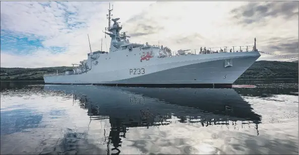  ??  ?? READY Portsmouth-based HMS Tamar, the Royal Navy’s newest Batch 2 River-class offshore patrol vessel, announces it is ready for action