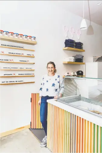  ?? Photos by Mary Lagier ?? Taryn Segal, CEO of Double Rainbow, inside the company’s new scoop shop in San Francisco, the first it’s opened in decades. “Especially now, people need some sweet tangibles,” she said.