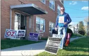  ?? Photo by Amy Cherry ?? Rich Schweikart, is shown campaignin­g as a write-in candidate for the Elk County Democratic Committee on Tuesday in St. Marys.