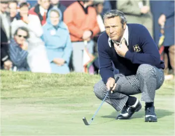  ?? DON MORLEY/GETTY IMAGES ?? Arnold Palmer lines up a putt during the Ryder Cup between Europe and the U.S.A. at Murifield in Scotland in September 1973.