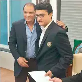  ??  ?? Hyderabad Cricket Associatio­n president Mohammad Azharuddin (left) greets Sourav Ganguly.