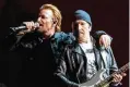  ?? JASON SQUIRES/GETTY IMAGES PHOTO BY ?? Musicians Bono and The Edge of U2 perform during The Joshua Tree Tour 2017 in Kansas City, Missouri.