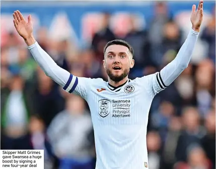  ?? ?? Skipper Matt Grimes gave Swansea a huge boost by signing a new four-year deal