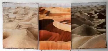  ??  ?? Bocetos preparator­ios, los pasteles con los que trabajó Laurence
Mosneron Dupin y, abajo, papel panorámico Sahara de la pintora para Pierre Frey.