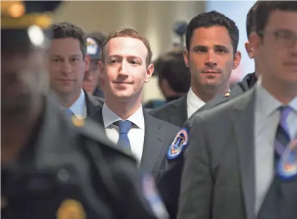  ?? MICHAEL REYNOLDS/EPA-EFE ?? Facebook founder and CEO Mark Zuckerberg was on Capitol Hill on Monday to meet with lawmakers before testifying in congressio­nal hearings Tuesday and Wednesday.