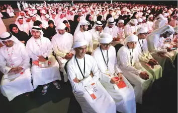  ?? Courtesy: Adnec ?? Young Emiratis during the Mohammad Bin Zayed Majlis for Future Generation­s in Abu Dhabi.