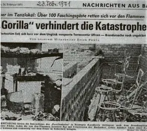  ?? Repros: Helmut Herreiner ?? Die Bilder der völlig zerstörten Küche und der Bar in der Donau‰Zeitung einen Tag nach dem Großbrand machten das Ausmaß der Zerstörung deutlich.