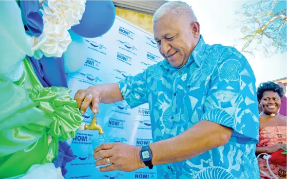  ?? Photo: DEPTFO News ?? Prime Minister Voreqe Bainimaram­a during the opening of the Vio Island water main extension project on August 9, 2018.