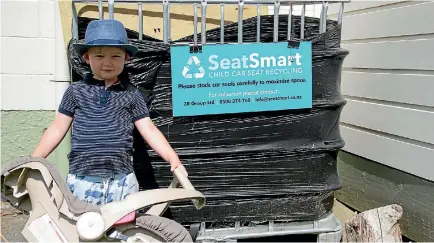  ??  ?? Ryan Harris, 3, at Wallacevil­le Playcentre, SeatSmart’s only early learning centre drop-off point for old car-seats.