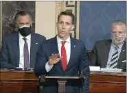  ?? THE ASSOCIATED PRESS FILE PHOTO ?? Sen. Josh Hawley, R-Mo., speaks at the U.S. Capitol in Washington.