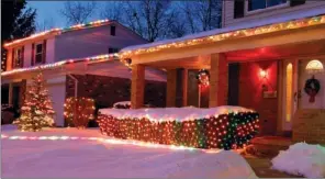  ??  ?? When using outdoor lights for holiday decorating, be sure to use heavy-duty, UL-listed extension cords; only plug   ve strands into each cord.