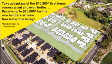  ??  ?? Take advantage of the $10,000* first home owners grant and even better….
Receive up to $25,000* for the new builders scheme.
Now is the time to buy!
*eligibilit­y criteria must be met