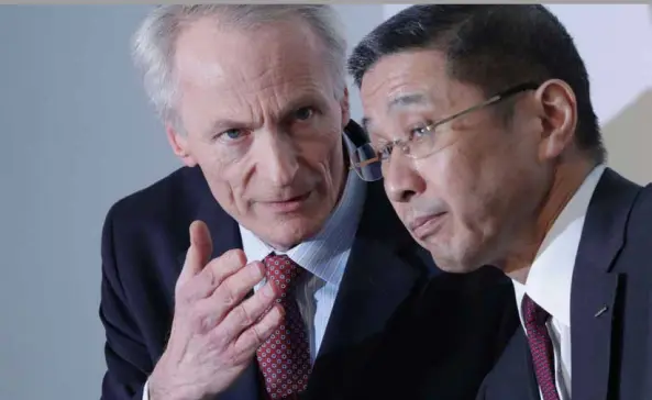  ?? [SIPA] ?? Jean-Dominique Senard, président de Renault, et Hiroto Saikawa, directeur général de Nissan. La méfiance règne.