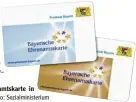  ?? Foto: Sozialmini­sterium ?? Die Blaue und die Goldene Ehrenamtsk­arte in Bayern.