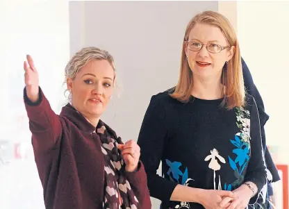  ?? Picture: Gareth Jennings. ?? Social security secretary Shirley-Anne Somerville, right, speaks with Susan Krachan, head of Quarry View Nursery in Dundee, during a visit to the city.