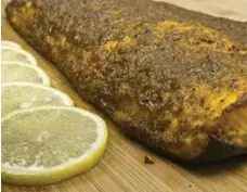  ??  ?? Lemon, Turmeric and Black Pepper Salmon. Ghayour call this "literally the easiest recipe I ever came up with for salmon."