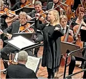  ??  ?? Holly Mathieson conducts the NZSO at the Michael Fowler Centre for Fantastiqu­e.