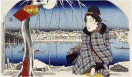  ??  ?? Utagawa Hiroshige’s Moon After Snow at Ryogoku, from the series Three Views of Snow at Famous Places in the Eastern Capital, 1843
