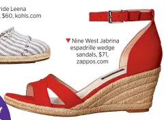  ??  ?? Nine West Jabrina espadrille wedge sandals, $71, zappos.com