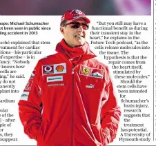  ??  ?? New hope: Michael Schumacher has not ot been seen in public since his skiing iing accident in 2013