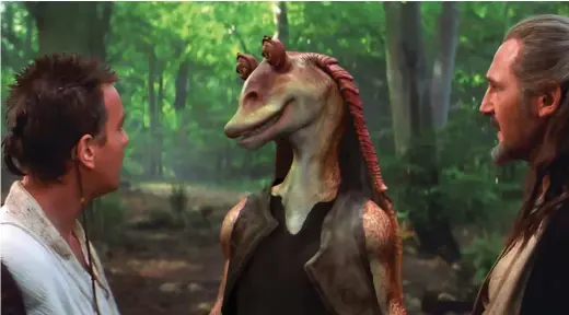  ??  ?? How rude: Obi Wan Kenobi and Qui-gon Jinn weren’t sure if Jar Jar Binks was intelligen­t life when they met. Could he merely have been suffering from a bad bout of bacteria?