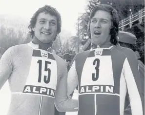  ?? APA/dpa ?? Längst ein Klassiker: Olympia-Abfahrt 1976, Franz Klammer siegt vor Bernhard Russi (r.). Seinen gelben Rennanzug hat er noch, „nur würde er mir nicht mehr passen“.