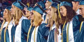  ??  ?? Students attend the Santa Fe High School graduation ceremony in Santa Fe, Texas on Friday.