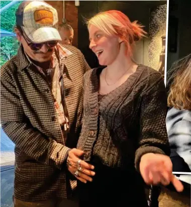  ?? ?? Meet the locals: Johnny Depp congratula­tes a pregnant fan at Newcastle’s Bridge Tavern