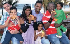  ??  ?? Getting ready to celebrate Father’s Day, from left, DJ Spike with his son Jake, Valentino Pillay with daughters Tatiana and Lataya and Kwanza Ntshingila with his daughter, Anele.