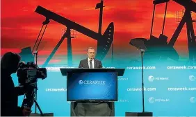  ??  ?? Amin Nasser, ceo di Aramco, in un intervento alla conferenza annuale sull’energia di Houston