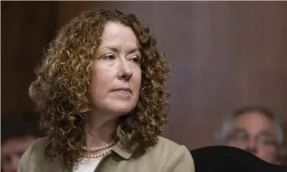  ??  ?? Tracy Stone-Manning listens during a confirmati­on hearing last month on her nomination to be the director of the Bureau of Land Management. She faces opposition from the Senate energy and natural resources committee’s Republican members. Photograph: Alex Brandon/AP