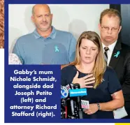  ?? ?? Gabby’s mum Nichole Schmidt, alongside dad Joseph Petito (left) and attorney Richard Stafford (right).