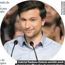  ??  ?? Gabriel Nadeau-Dubois semble avoir réussi à insuffler plus de pragmatism­e chez les solidaires.