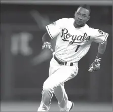  ?? AP/ORLIN WAGER ?? Kansas City Royals' Jarrod Dyson rounds second base during the seventh inning of Wednesday’s game against the Los Angeles Angels at Kauffman Stadium in Kansas City, Mo.