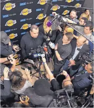  ?? MARK J. TERRILL/ASSOCIATED PRESS ?? Los Angeles Lakers coach Frank Vogel talks to the media about the death of former player Kobe Bryant at the team’s practice facility Wednesday.