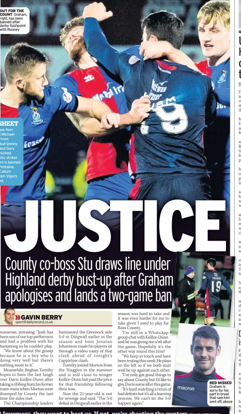  ??  ?? OUT FOR THE COUNT Graham, right, has been banned after derby flashpoint with Rooney RED MISSED Graham is sorry for his part in brawl that saw him sent off, above