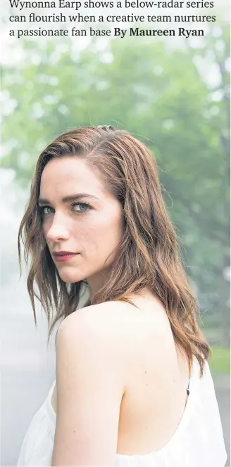  ??  ?? BATTLES WITH DEMONS: Melanie Scrofano, who plays the title character in ‘Wynonna Earp’, at her home in Toronto last month.