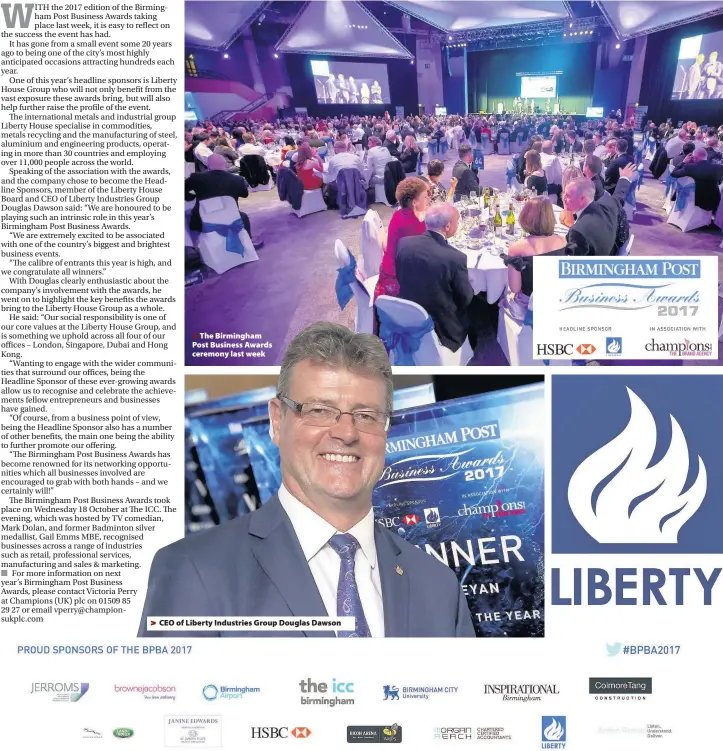  ??  ?? > >
The Birmingham Post Business Awards ceremony last week CEO of Liberty Industries Group Douglas Dawson