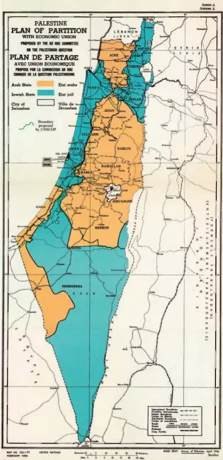  ?? ?? A divisão do território determinad­a pelas Nações Unidas, que os árabes da Palestina recusaram