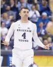  ??  ?? PROVO: In this Dec. 22, 2016 file photo, BYU guard Nick Emery (4) celebrates a 3-pointer against Cal State Bakersfiel­d during an NCAA college basketball game in Provo, Utah. —AP