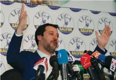  ?? (Stefano Rellandini/Reuters) ?? NORTHERN LEAGUE party leader Matteo Salvini meets with members of the media yesterday in Milan.