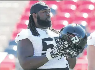  ?? JEAN LEVAC ?? Redblacks left tackle SirVincent Rogers is “nicked up a bit” and has been ruled out of Friday’s game against the Saskatchew­an Roughrider­s.