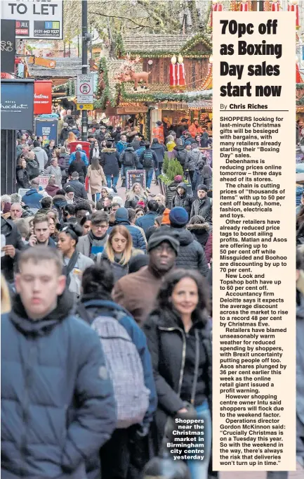  ?? Pictures: JONATHAN BUCKMASTER, PA, CATERS & ALAMY ?? Shoppers near the Christmas market in Birmingham city centre yesterday