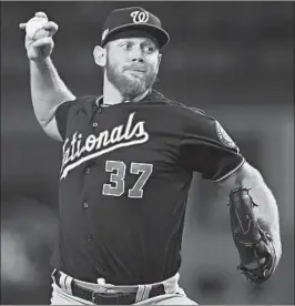  ?? HARRY HOW/GETTY ?? Stephen Strasburg gets the call for the Nationals in Game 3 of the NLCS on Monday night.